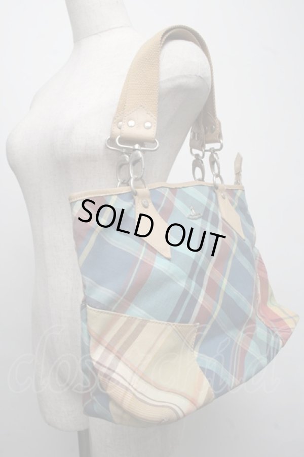 画像2: ヴィヴィアンウエストウッド 中古 / チェックトートバッグ   S-25-07-27-015-ba-AS-ZH (2)