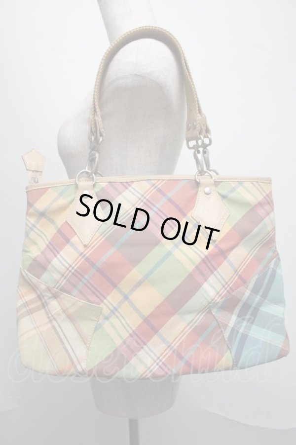 画像3: ヴィヴィアンウエストウッド 中古 / チェックトートバッグ   S-25-07-27-015-ba-AS-ZH (3)