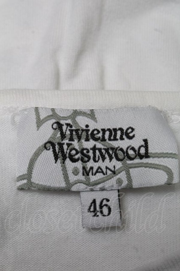 画像6: ヴィヴィアンウエストウッド MAN 中古 / オーブ刺繍英字ptTシャツ 46 白xグレー  S-25-07-27-024-to-HR-ZS (6)
