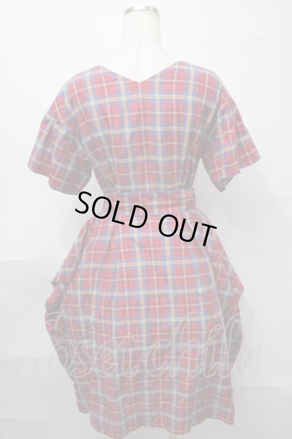 画像2: ヴィヴィアンウエストウッド 中古 / ラッフルデザインチェックシャツドレス 00 赤  S-25-08-10-045-op-AS-ZS (2)