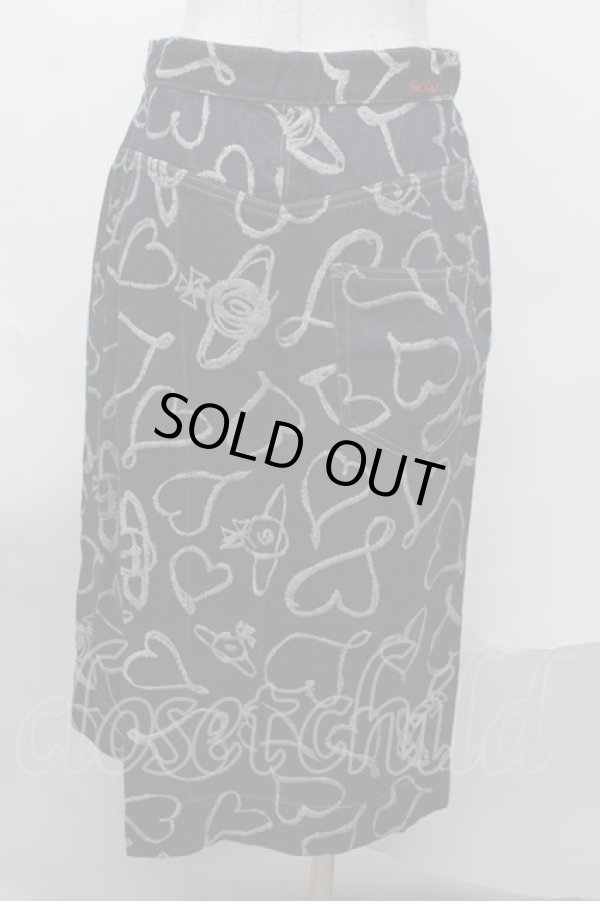 画像2: ヴィヴィアンウエストウッド 中古 / ハートオーブデニムスカート 2 紺  S-25-08-31-038-sk-AS-ZH (2)