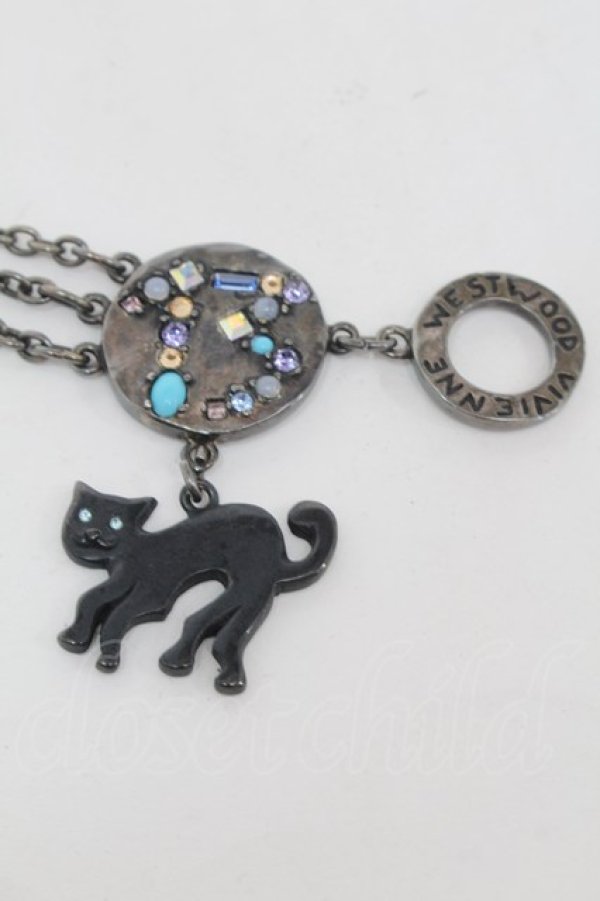 画像2: ヴィヴィアンウエストウッド 中古 / カボションブラックキャットブレスレット  シルバー  S-25-09-14-001-ac-AS-ZS (2)