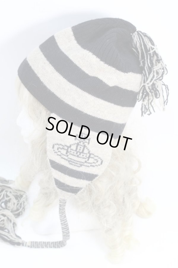 画像3: ヴィヴィアンウエストウッド 中古 / フリンジボーダーニット帽  黒  S-25-10-22-021-gd-AS-ZS (3)