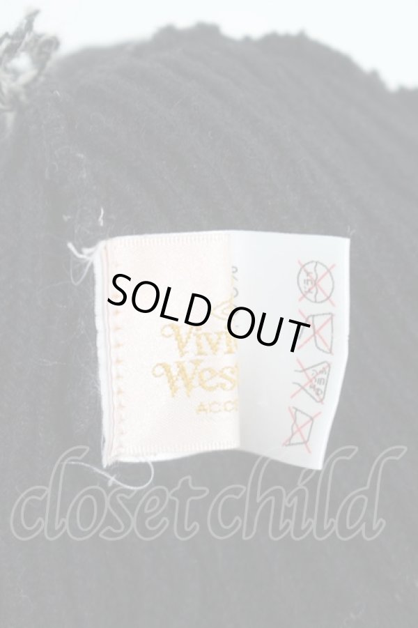 画像7: ヴィヴィアンウエストウッド 中古 / フリンジボーダーニット帽  黒  S-25-10-22-021-gd-AS-ZS (7)