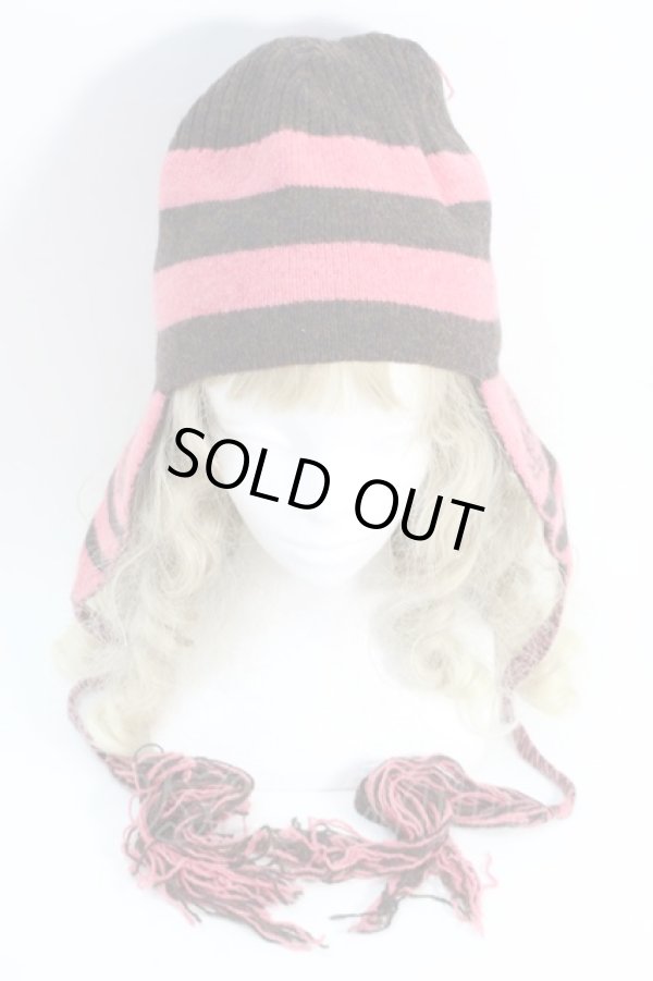 画像2: ヴィヴィアンウエストウッド 中古 / フリンジボーダーニット帽  ピンク  S-25-10-22-022-gd-AS-ZS (2)