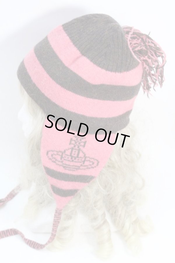 画像3: ヴィヴィアンウエストウッド 中古 / フリンジボーダーニット帽  ピンク  S-25-10-22-022-gd-AS-ZS (3)