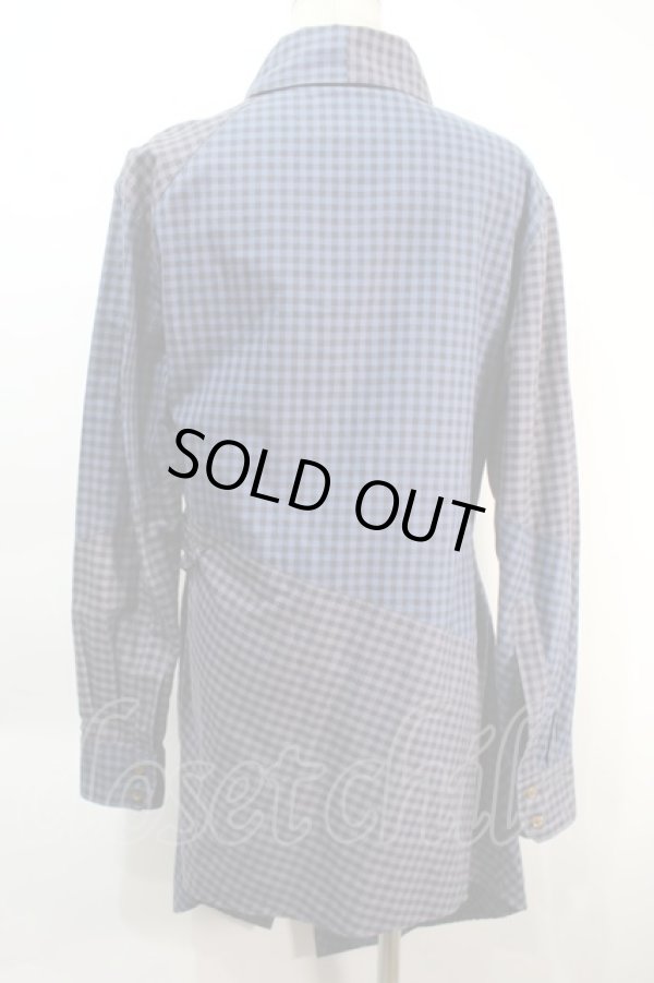 画像2: ヴィヴィアンウエストウッド MAN 中古 / ギンガムチェックパッチワークシャツ 44 青ｘグレーｘ黒  S-25-10-22-035-bl-AS-ZS (2)