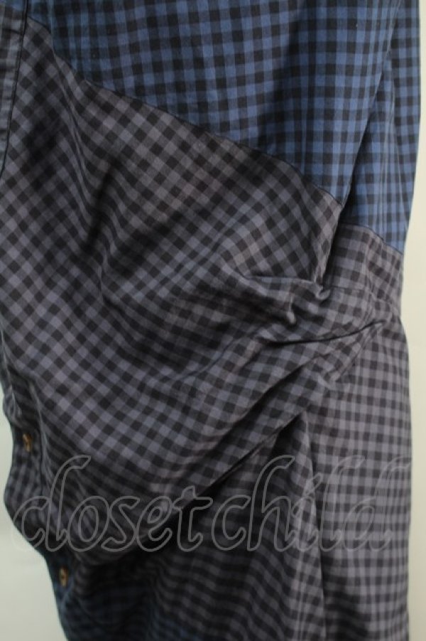 画像3: ヴィヴィアンウエストウッド MAN 中古 / ギンガムチェックパッチワークシャツ 44 青xグレーx黒  S-25-10-22-035-bl-AS-ZS (3)