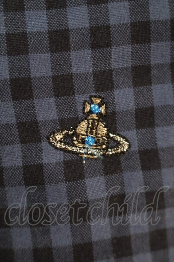 画像4: ヴィヴィアンウエストウッド MAN 中古 / ギンガムチェックパッチワークシャツ 44 青xグレーx黒  S-25-10-22-035-bl-AS-ZS (4)