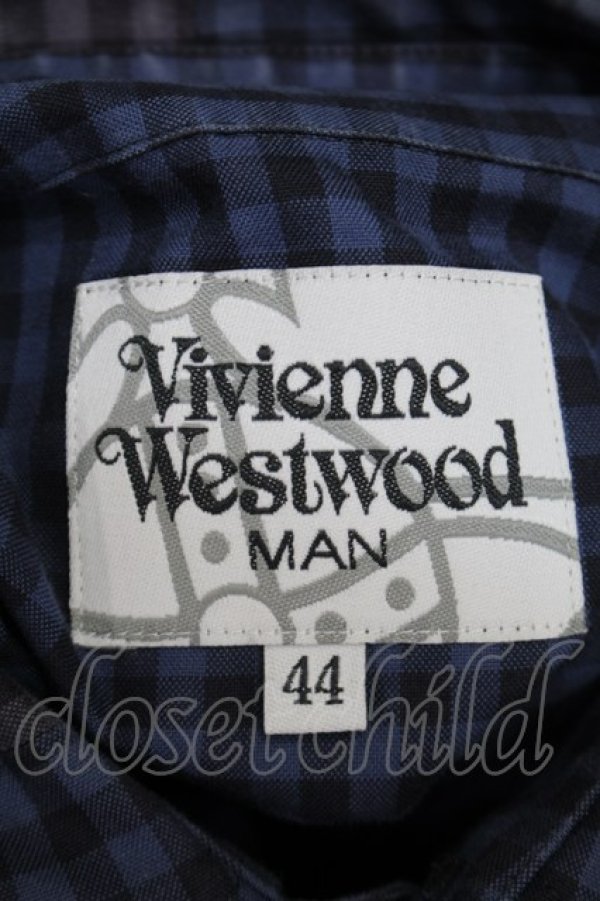 画像5: ヴィヴィアンウエストウッド MAN 中古 / ギンガムチェックパッチワークシャツ 44 青xグレーx黒  S-25-10-22-035-bl-AS-ZS (5)