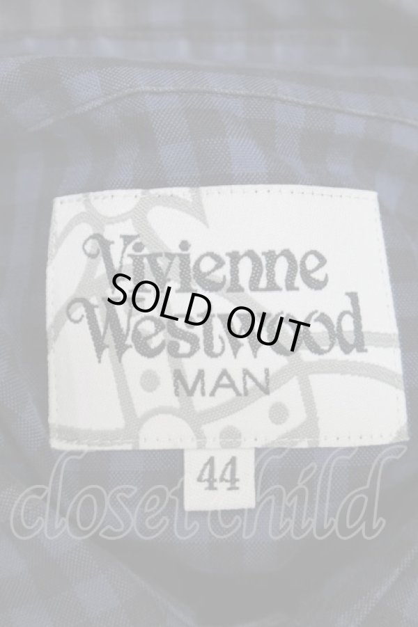 画像5: ヴィヴィアンウエストウッド MAN 中古 / ギンガムチェックパッチワークシャツ 44 青ｘグレーｘ黒  S-25-10-22-035-bl-AS-ZS (5)