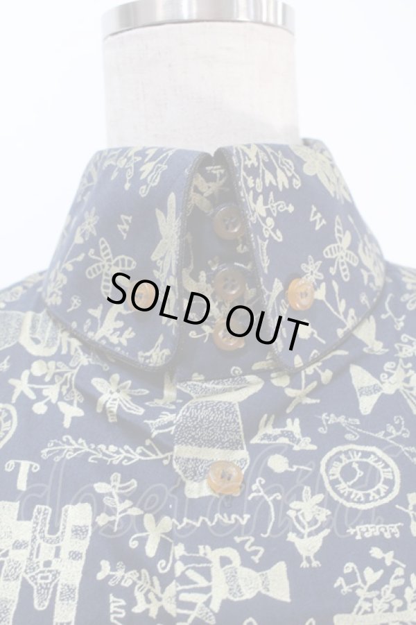 画像3: ヴィヴィアンウエストウッド MAN 中古 / 箔プリントシャツ  I 紺ｘゴールド  S-25-10-22-036-bl-AS-ZS (3)