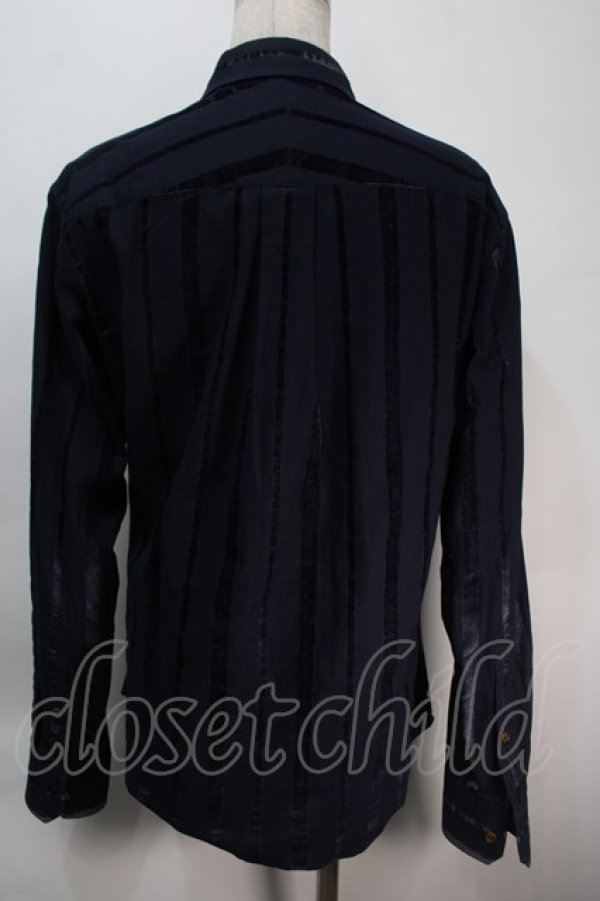 画像2: ヴィヴィアンウエストウッド MAN 中古 / ベロアストライプシャツ 44 紺  S-25-10-22-037-bl-AS-ZS (2)