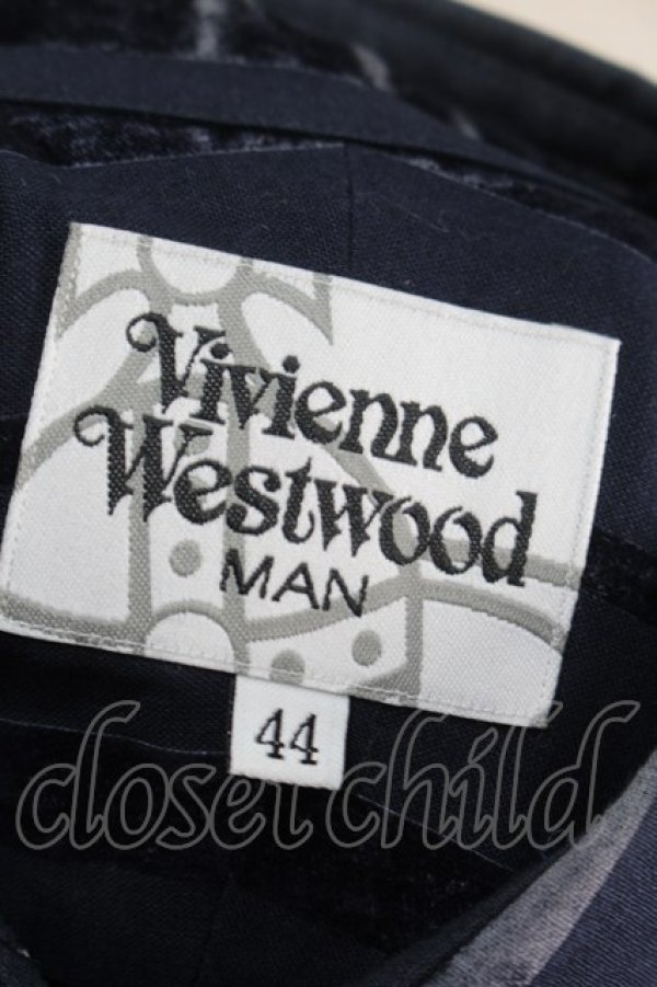 画像3: ヴィヴィアンウエストウッド MAN 中古 / ベロアストライプシャツ 44 紺  S-25-10-22-037-bl-AS-ZS (3)