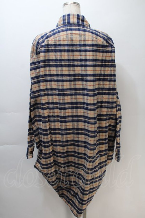 画像2: ヴィヴィアンウエストウッド MAN 中古 / ウールチェック変形シャツ  ベージュx紺  S-25-10-29-034-bl-AS-ZS (2)