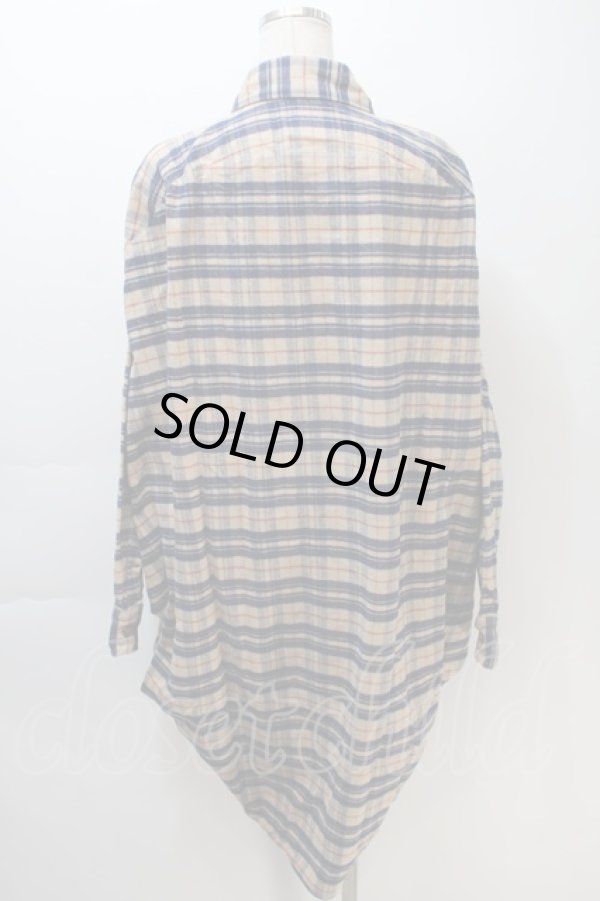 画像2: ヴィヴィアンウエストウッド MAN 中古 / ウールチェック変形シャツ  ベージュｘ紺  S-25-10-29-034-bl-AS-ZH (2)