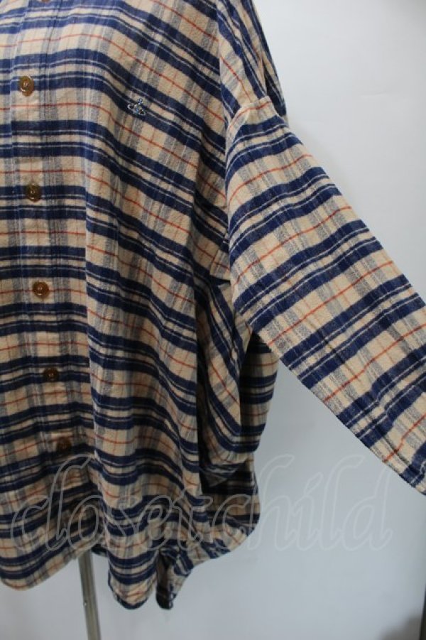 画像3: ヴィヴィアンウエストウッド MAN 中古 / ウールチェック変形シャツ  ベージュx紺  S-25-10-29-034-bl-AS-ZS (3)
