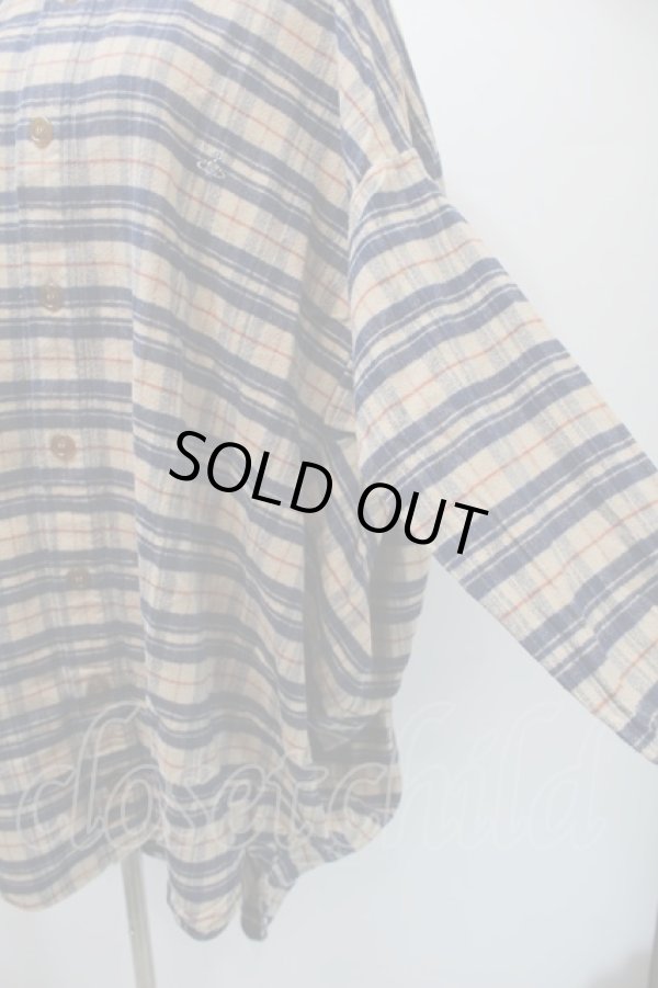 画像3: ヴィヴィアンウエストウッド MAN 中古 / ウールチェック変形シャツ  ベージュｘ紺  S-25-10-29-034-bl-AS-ZH (3)