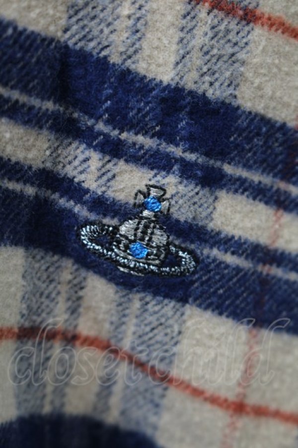 画像4: ヴィヴィアンウエストウッド MAN 中古 / ウールチェック変形シャツ  ベージュx紺  S-25-10-29-034-bl-AS-ZS (4)