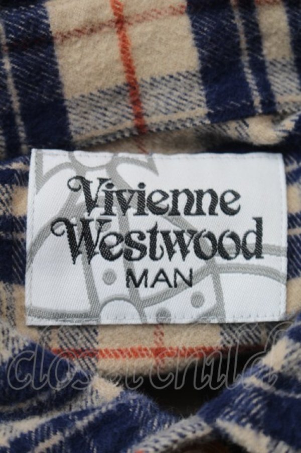 画像5: ヴィヴィアンウエストウッド MAN 中古 / ウールチェック変形シャツ  ベージュx紺  S-25-10-29-034-bl-AS-ZS (5)