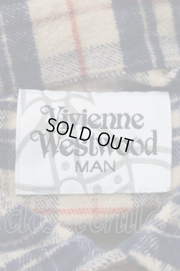 画像5: ヴィヴィアンウエストウッド MAN 中古 / ウールチェック変形シャツ  ベージュｘ紺  S-25-10-29-034-bl-AS-ZH (5)