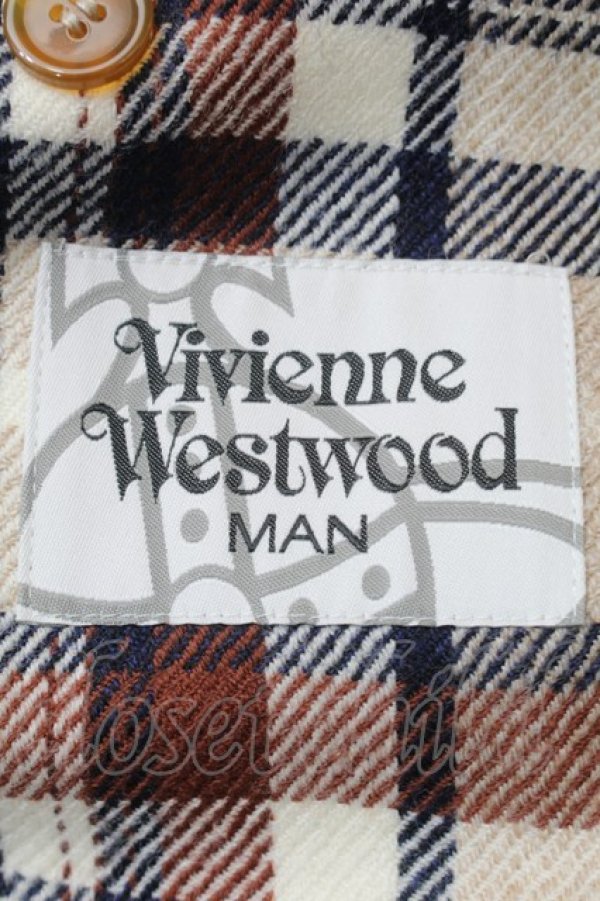 画像3: ヴィヴィアンウエストウッド MAN 中古 / チェックウールコート  ベージュ  S-25-10-29-040-co-AS-ZS (3)