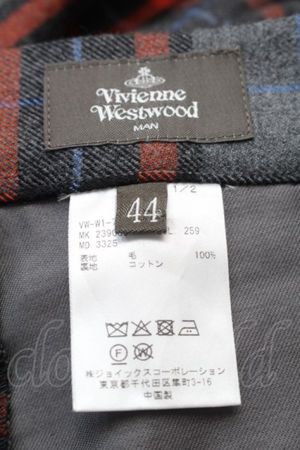 画像4: ヴィヴィアンウエストウッド MAN 中古 / トラウザーズタータンチェックパンツ 44 グレーxオレンジ  S-25-10-29-053-pa-AS-ZS (4)