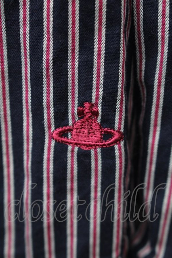 画像3: ヴィヴィアンウエストウッド 中古 / オーブ刺繍レジメンシャツ 1 紺ｘワイン  S-25-11-19-026-bl-AS-ZS (3)