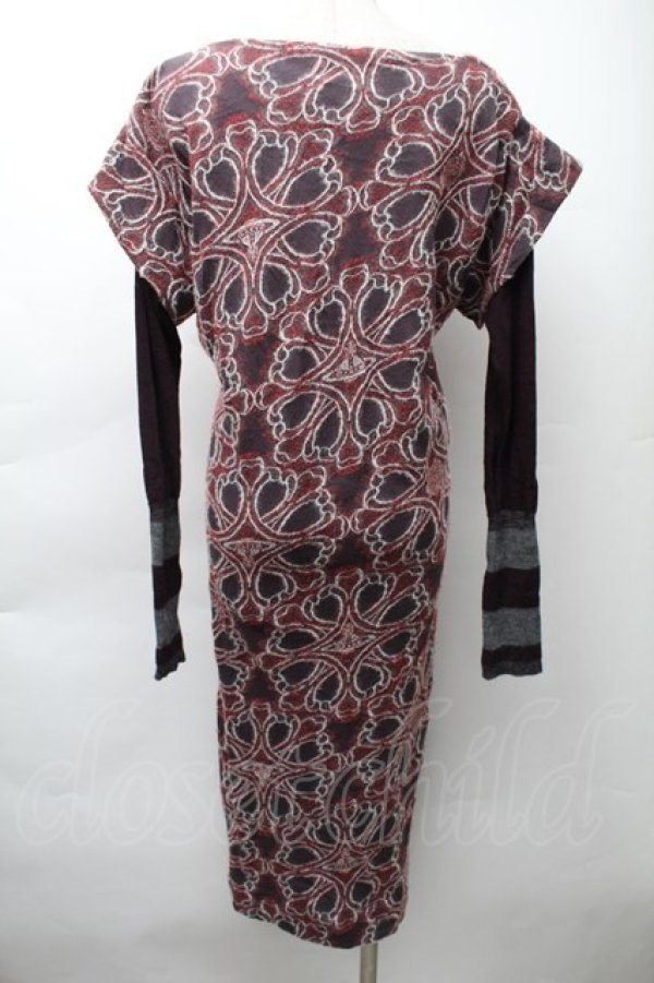 画像2: ヴィヴィアンウエストウッド 中古 / リースジャガードニットワンピース 2 グレーｘ赤  S-25-11-19-038-op-AS-ZS (2)