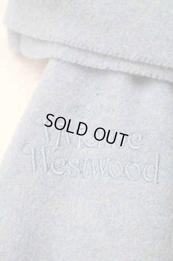 画像2: ヴィヴィアンウエストウッド 中古 / オーブ刺繍マフラー  サックス  S-25-11-19-011-gd-AS-ZS (2)