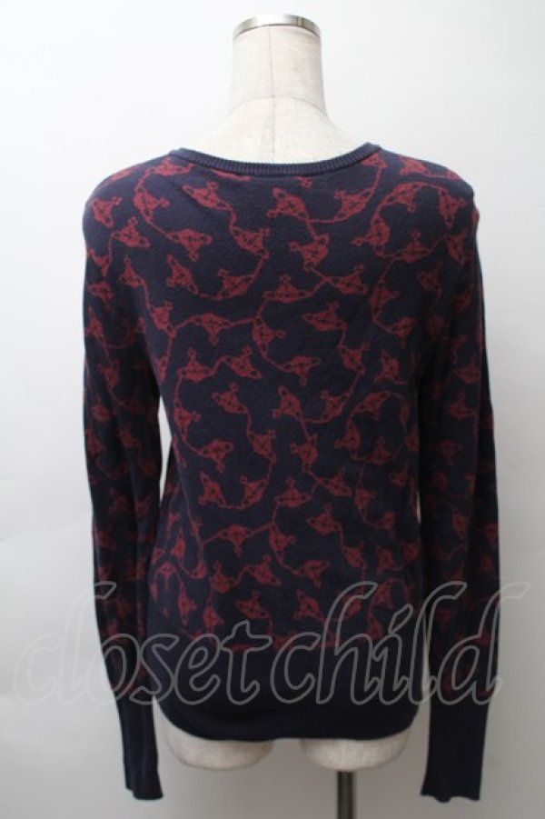 画像2: ヴィヴィアンウエストウッド 中古 / チェーンオーブカーデイガン 2 紺ｘワイン  S-25-11-19-025-to-AS-ZS (2)