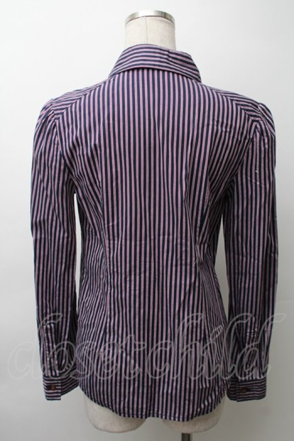 画像2: ヴィヴィアンウエストウッド 中古 / オーブ刺繍レジメンシャツ 1 紺ｘワイン  S-25-11-19-026-bl-AS-ZS (2)