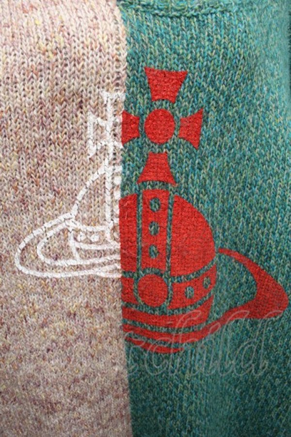 画像3: ヴィヴィアンウエストウッド 中古 / Half&Halfセーター  グリーンｘベージュ  S-25-11-30-028-to-AS-ZS (3)