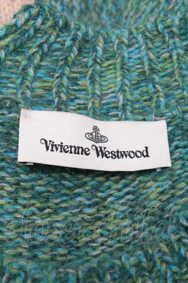 画像4: ヴィヴィアンウエストウッド 中古 / Half&Halfセーター  グリーンｘベージュ  S-25-11-30-028-to-AS-ZS (4)