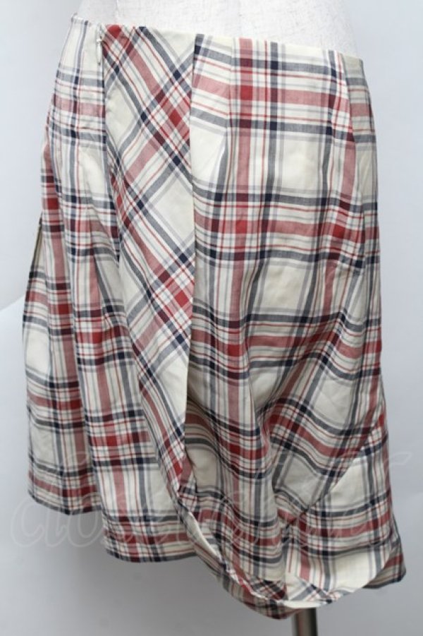画像3: ヴィヴィアンウエストウッド 中古 / 変形チェックスカート 42 アイボリーｘレッドｘブルー  S-25-11-30-044-sk-HR-ZS (3)
