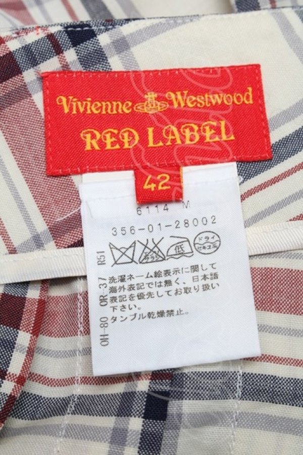 画像4: ヴィヴィアンウエストウッド 中古 / 変形チェックスカート 42 アイボリーｘレッドｘブルー  S-25-11-30-044-sk-HR-ZS (4)