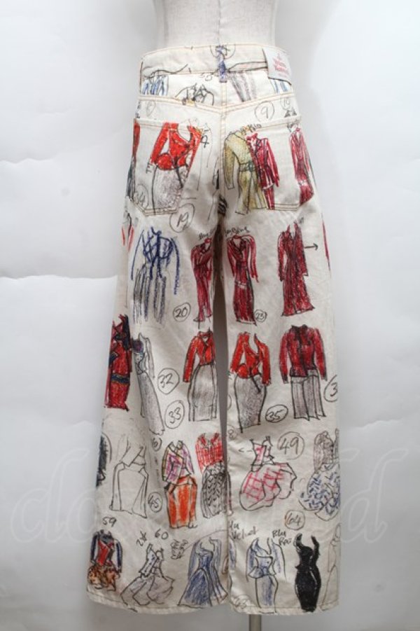 画像2: ヴィヴィアンウエストウッド 中古 / オーガニックコットンヘリンボンLine Up Print フレアパンツ 38 オフ  S-25-11-30-048-pa-AS-ZS (2)