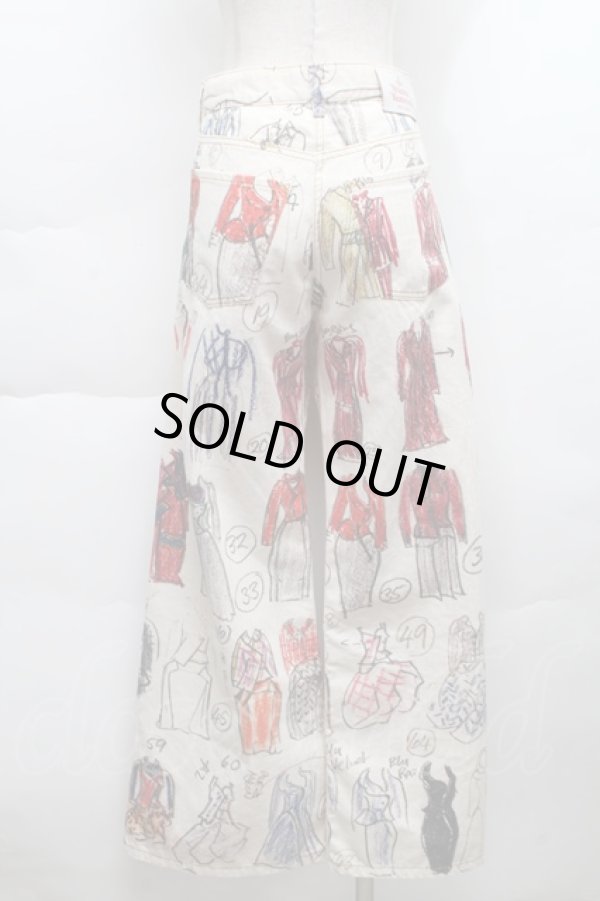 画像2: ヴィヴィアンウエストウッド 中古 / オーガニックコットンヘリンボンLine Up Print フレアパンツ 38 オフ  S-25-11-30-048-pa-AS-ZS (2)
