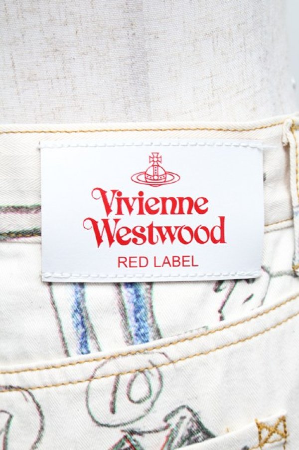 画像3: ヴィヴィアンウエストウッド 中古 / オーガニックコットンヘリンボンLine Up Print フレアパンツ 38 オフ  S-25-11-30-048-pa-AS-ZS (3)