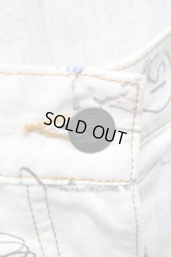 画像4: ヴィヴィアンウエストウッド 中古 / オーガニックコットンヘリンボンLine Up Print フレアパンツ 38 オフ  S-25-11-30-048-pa-AS-ZS (4)