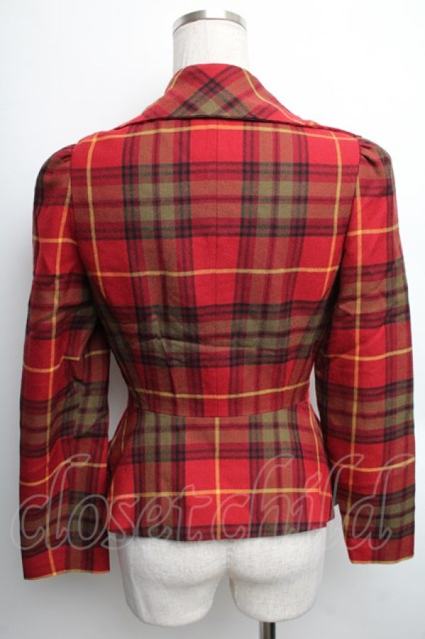 画像2: ヴィヴィアンウエストウッド 中古 / タータンチェックラブジャケット 1 赤  S-25-12-17-005-jc-AS-ZS (2)