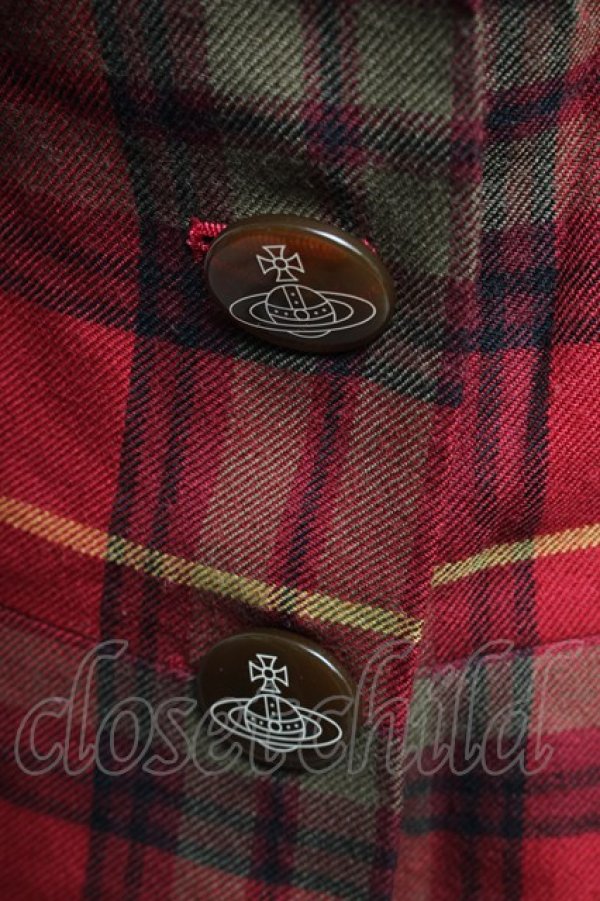 画像4: ヴィヴィアンウエストウッド 中古 / タータンチェックラブジャケット 1 赤  S-25-12-17-005-jc-AS-ZS (4)