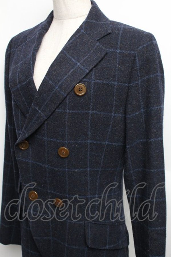 画像3: ヴィヴィアンウエストウッド MAN 中古 / ウールチェックコート 44 紺  S-25-12-17-008-co-AS-ZS (3)