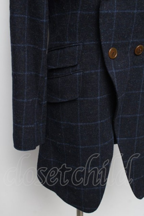 画像4: ヴィヴィアンウエストウッド MAN 中古 / ウールチェックコート 44 紺  S-25-12-17-008-co-AS-ZS (4)