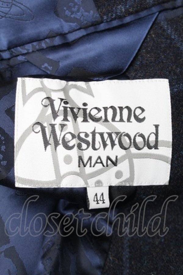 画像5: ヴィヴィアンウエストウッド MAN 中古 / ウールチェックコート 44 紺  S-25-12-17-008-co-AS-ZS (5)