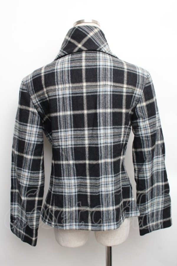 画像2: ヴィヴィアンウエストウッド 中古 / チェックウールショートコート 2 黒ｘグレーｘサックス  S-25-12-17-009-co-AS-ZS (2)