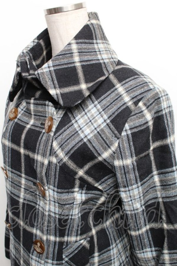 画像3: ヴィヴィアンウエストウッド 中古 / チェックウールショートコート 2 黒ｘグレーｘサックス  S-25-12-17-009-co-AS-ZS (3)