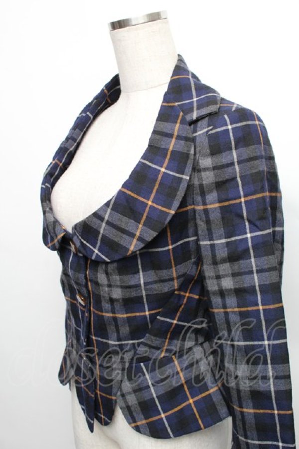 画像3: ヴィヴィアンウエストウッド 中古 / タータンチェックジャケット 2 紺ｘグレー  S-25-12-17-011-jc-AS-ZS (3)