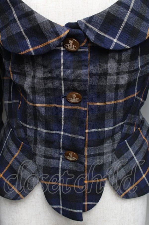 画像4: ヴィヴィアンウエストウッド 中古 / タータンチェックジャケット 2 紺ｘグレー  S-25-12-17-011-jc-AS-ZS (4)