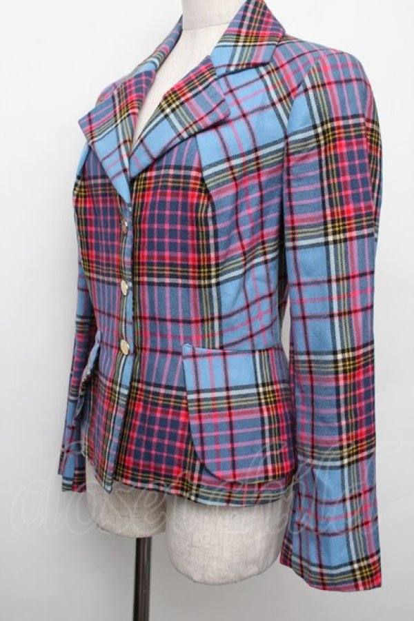 画像4: 【Vintage放出】ヴィヴィアンウエストウッド 中古 / ブルーマックベティーナジャケット 40 ブルーｘピンク  S-25-12-20-002-jc-AS-ZS (4)